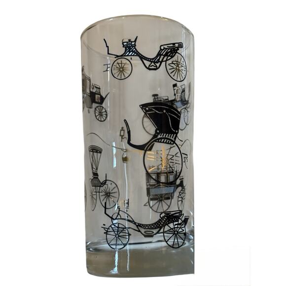VTG Black Gold Buggy Cars Horseless Carriage Carriage Barware Tumblers (2) AACA - Picture 3 of 9